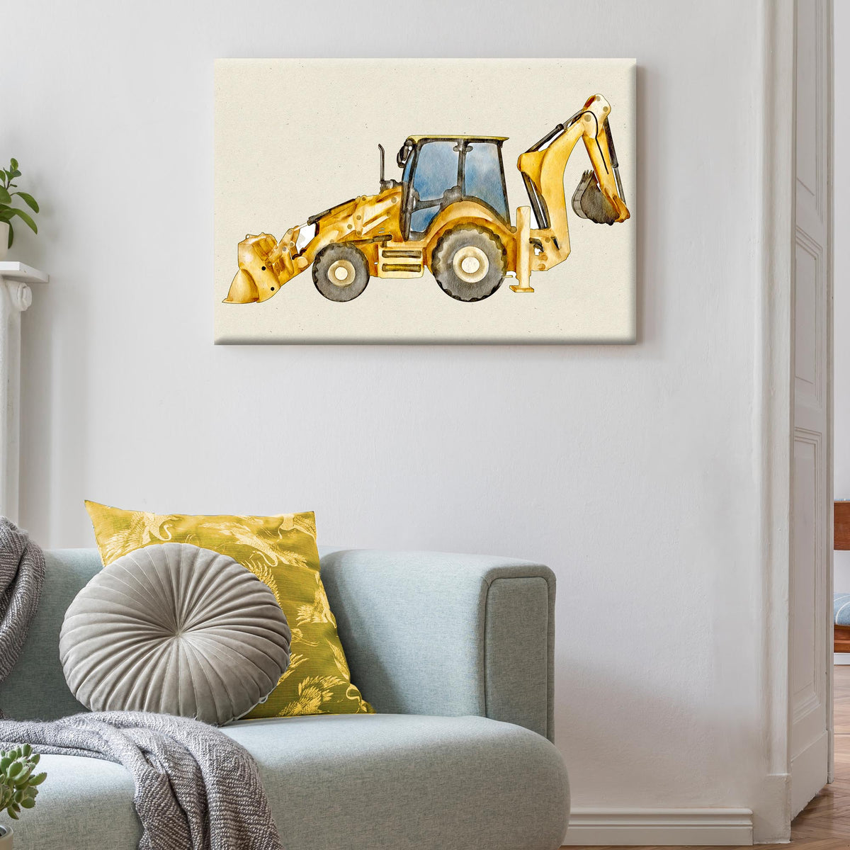 Construction Truck Backhoe Loader Canvas Wall Art