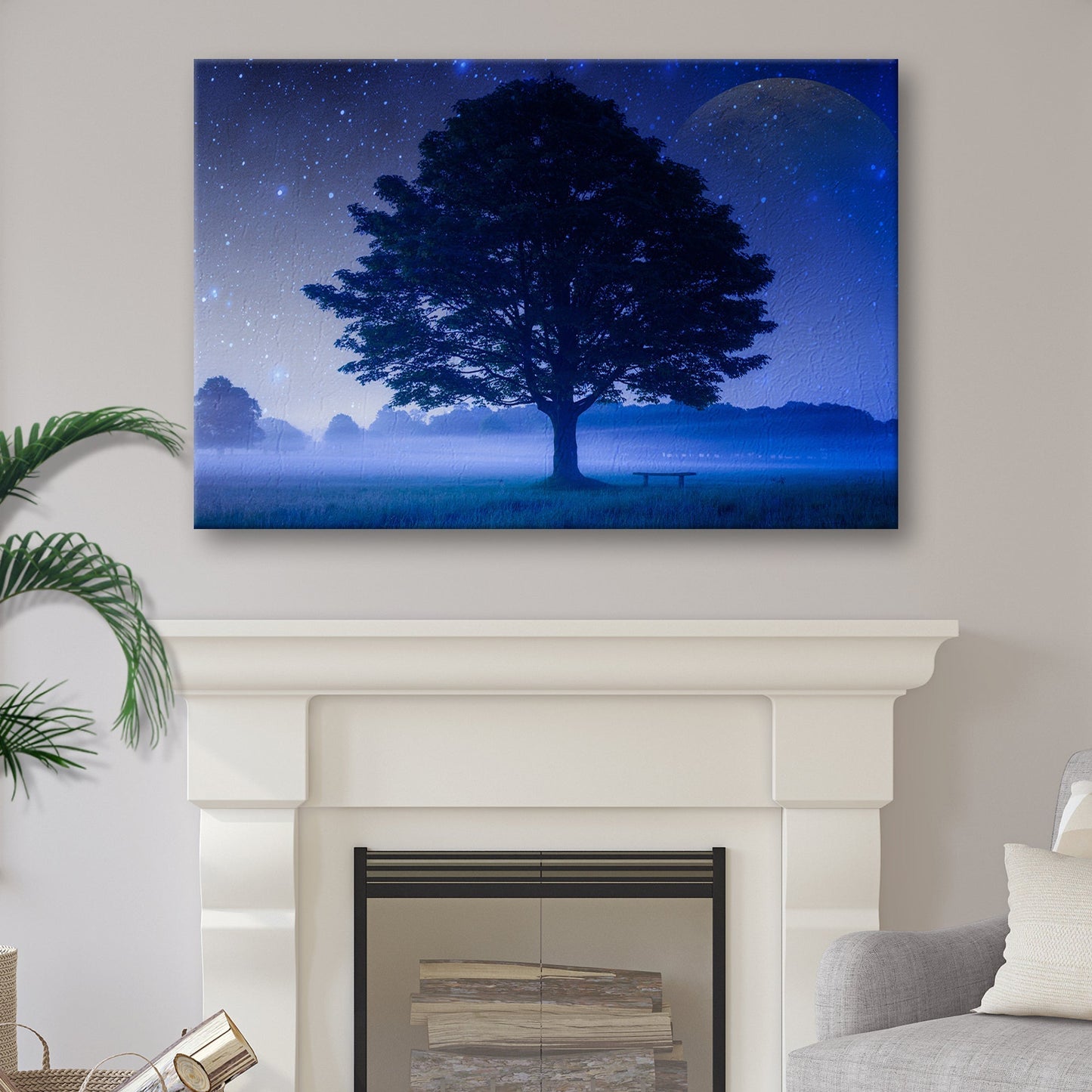 Starlit Sky Over The Tree Canvas Wall Art