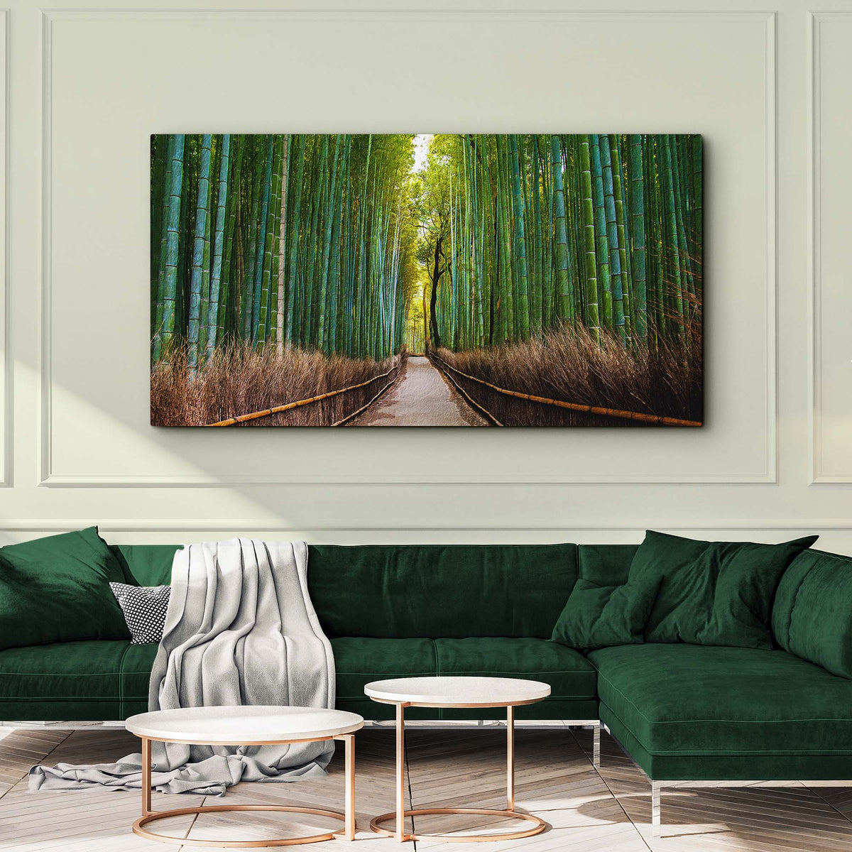 In Between A Forest Of Bamboo Trees Canvas Wall Art
