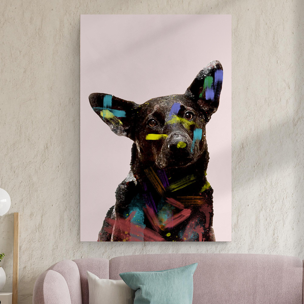 Colorful Black Dog Portrait Canvas Wall Art