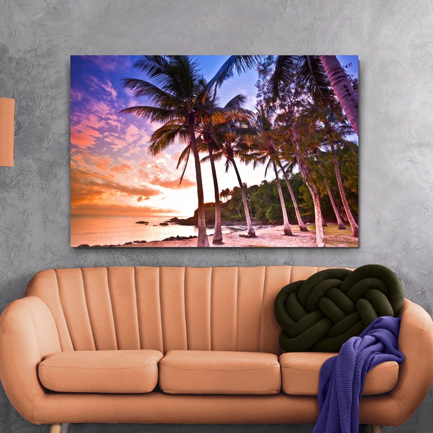 Tropical Palm Trees Sunset Canvas Wall Art