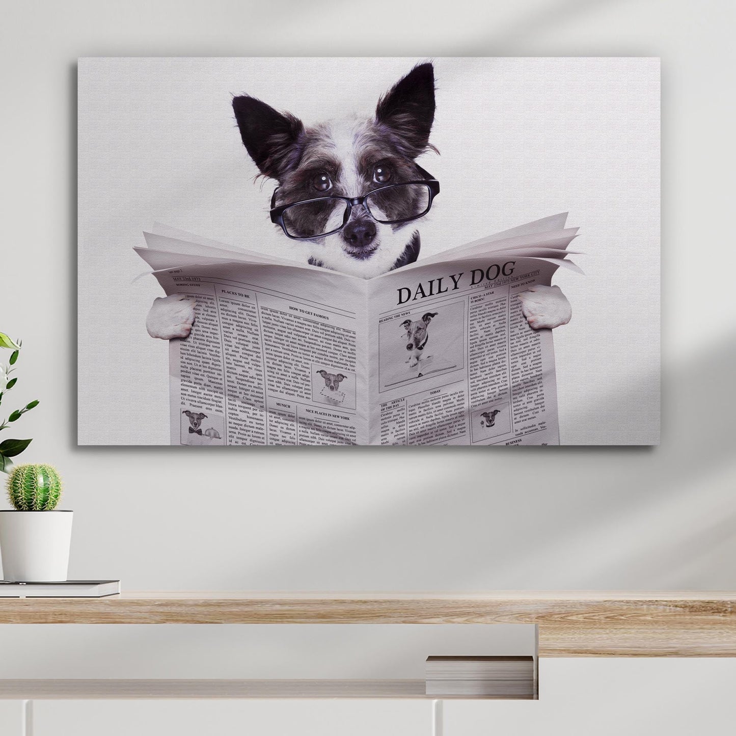 Dog Reading The Newspaper Canvas Wall Art