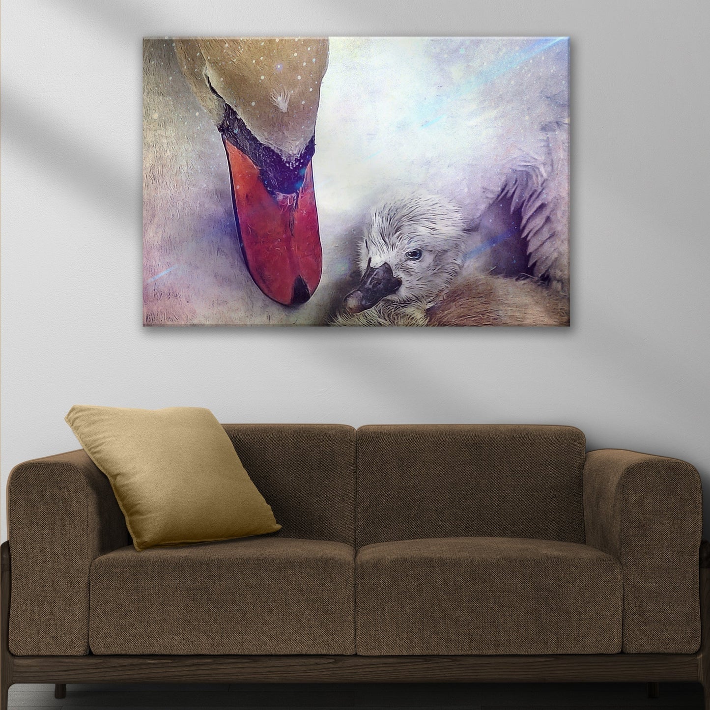 Mom And Baby Swans Canvas Wall Art