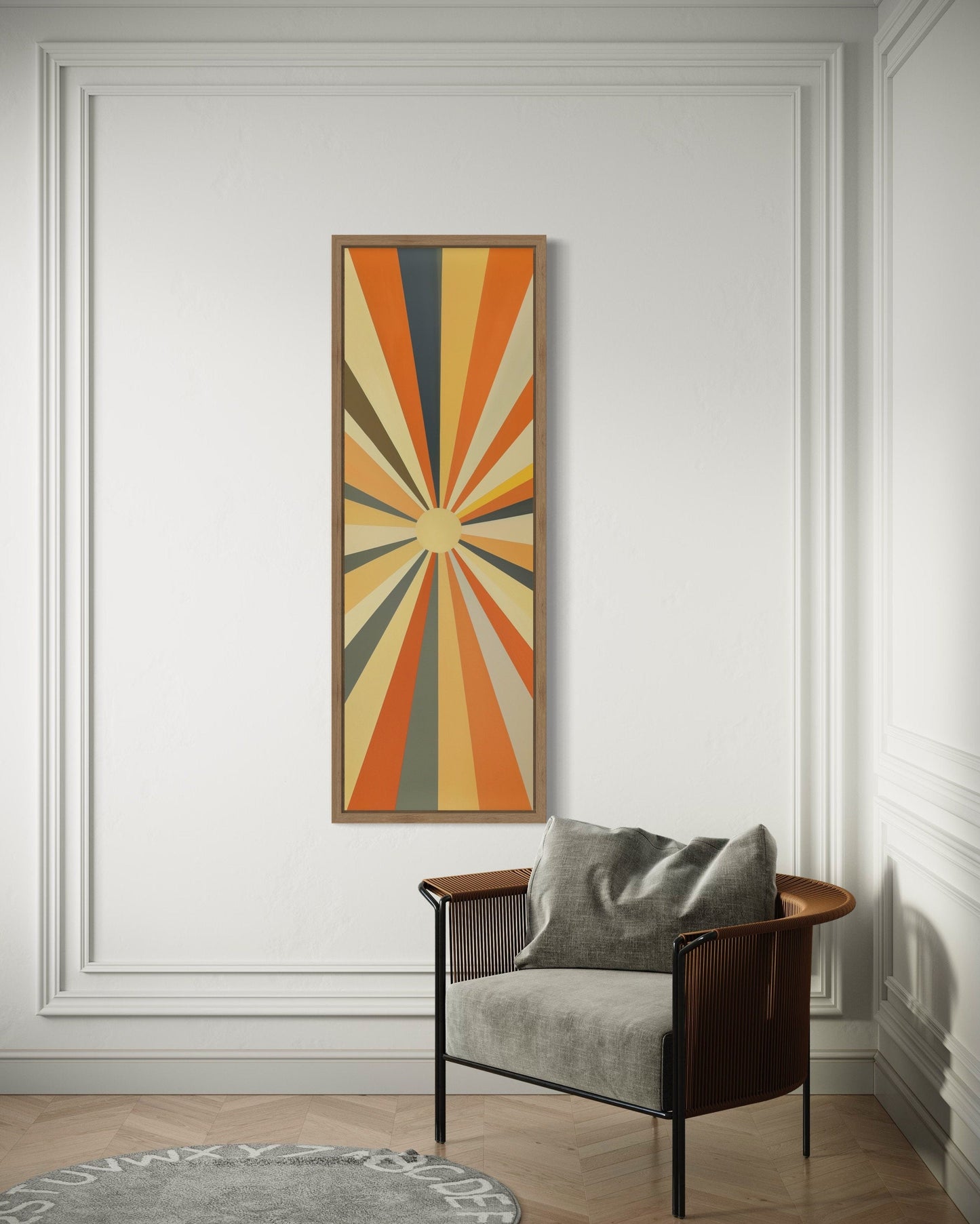 Tall Narrow Vertical Boho Sun Rays Mid Century Modern Wall Art