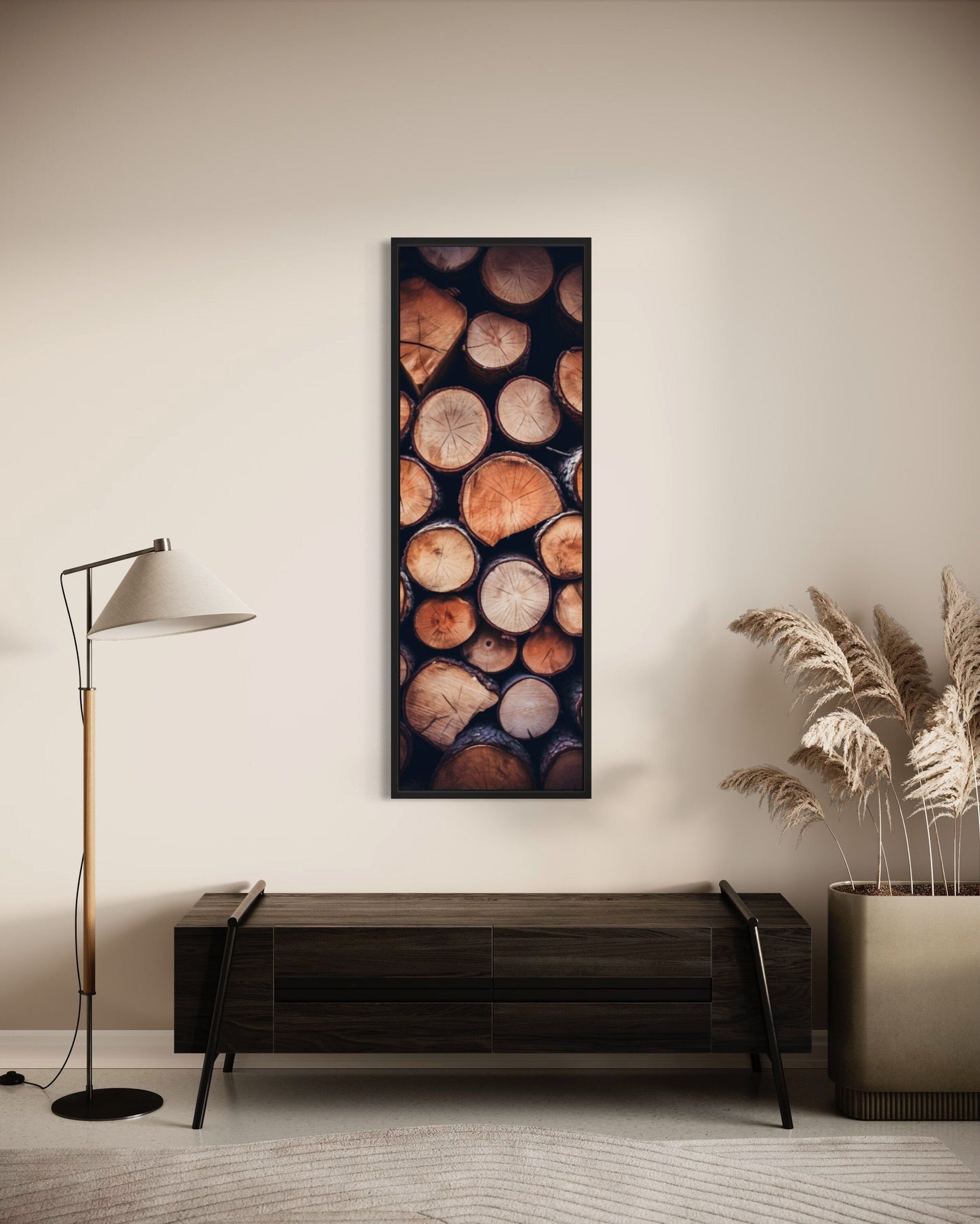 Tall Narrow Vertical Stack of Wood Rustic Framed Canvas Wall Art