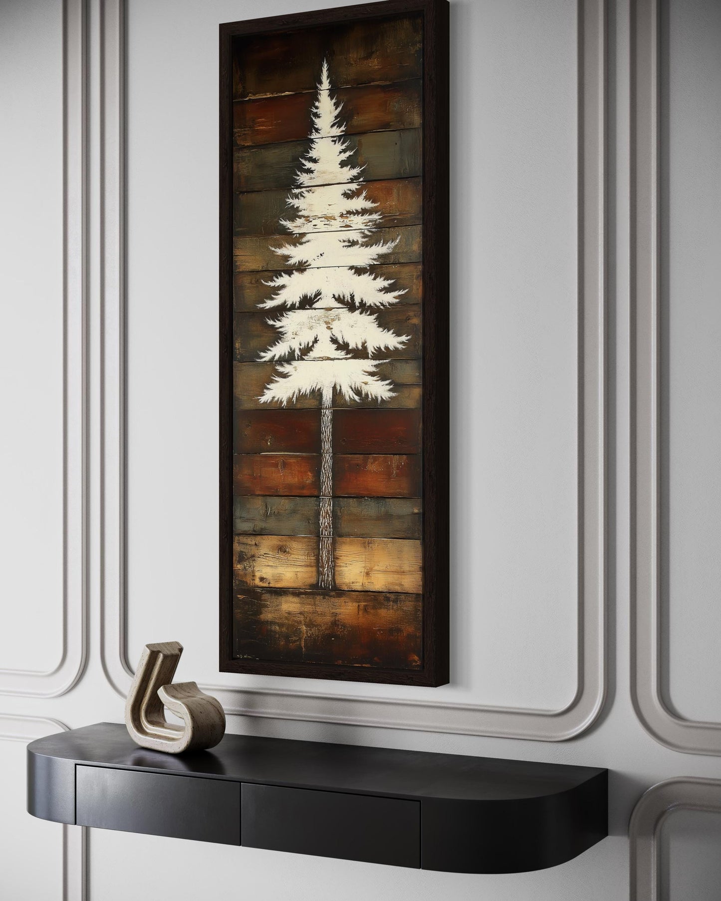 Tall Vertical Rustic Pine Tree Wood Style Canvas Wall Art For Cabin Decor