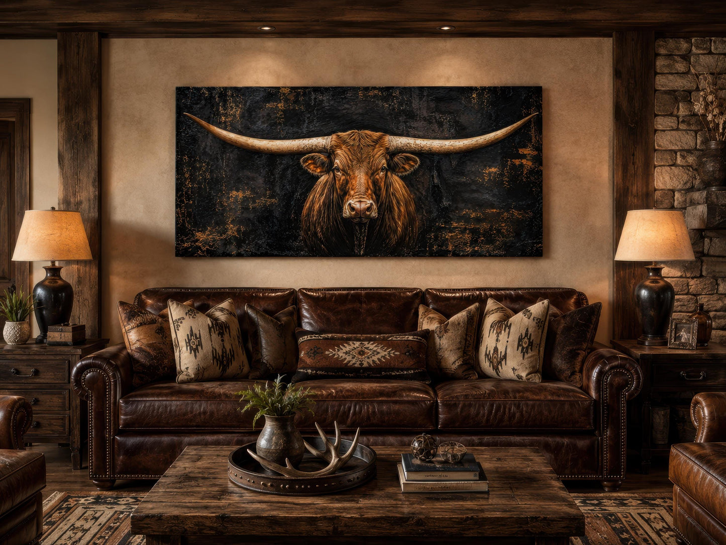 Texas Longhorn Wall Art, Dark Moody Bull Portrait