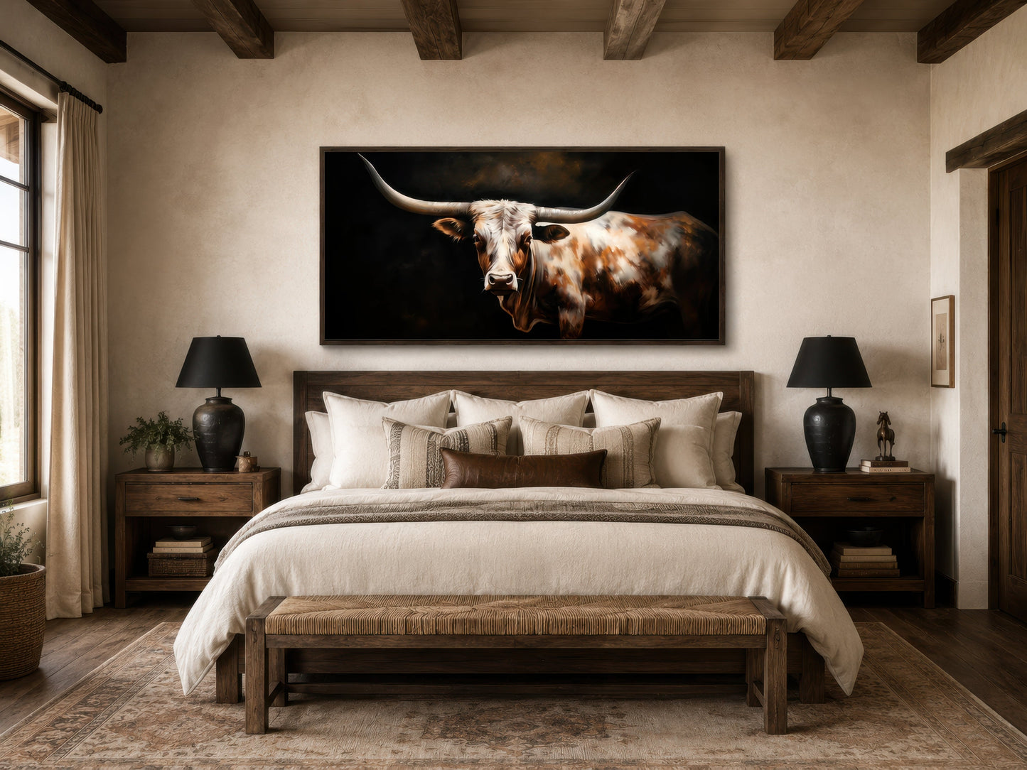 Texas Longhorn Wall Art - Extra Large Framed Canvas for Rustic Farmhouse Decor