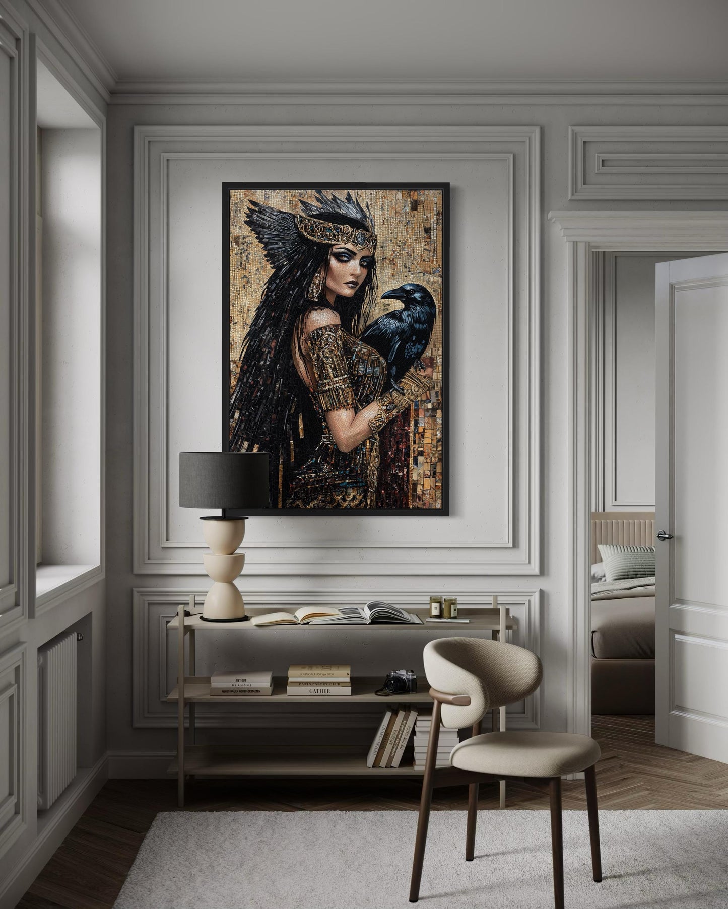 The Morrigan Celtic Goddess With Raven Mosaic Painting Canvas Wall Art