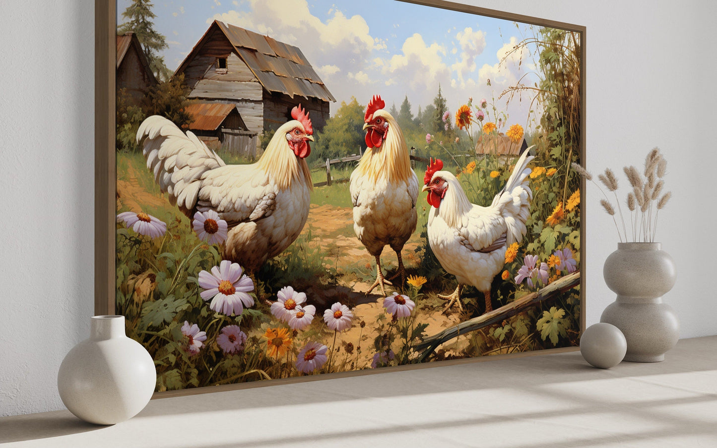 Three Chickens On the Farm Farmhouse Kitchen Wall Decor Canvas Wall Art
