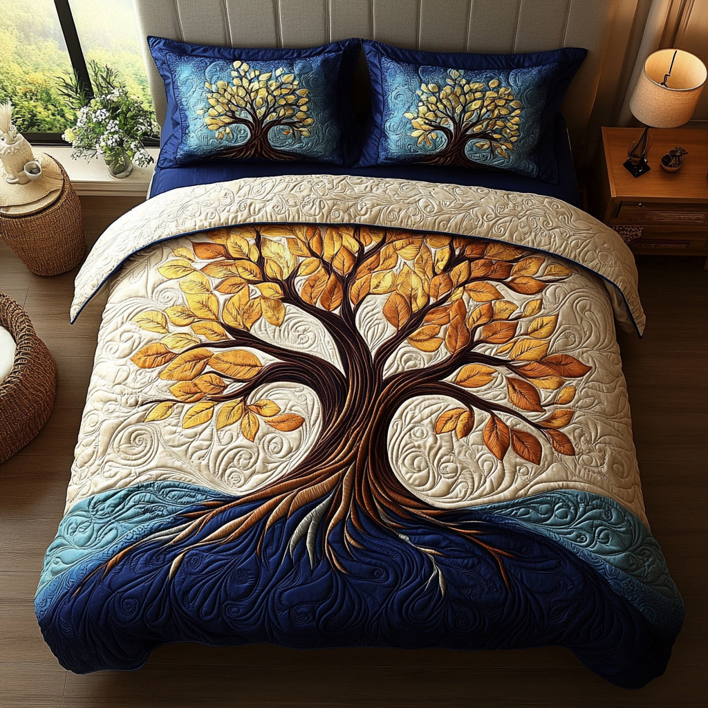 Tree Harmony 3-Piece Quilted Bedding Set - Single (59" x 70")