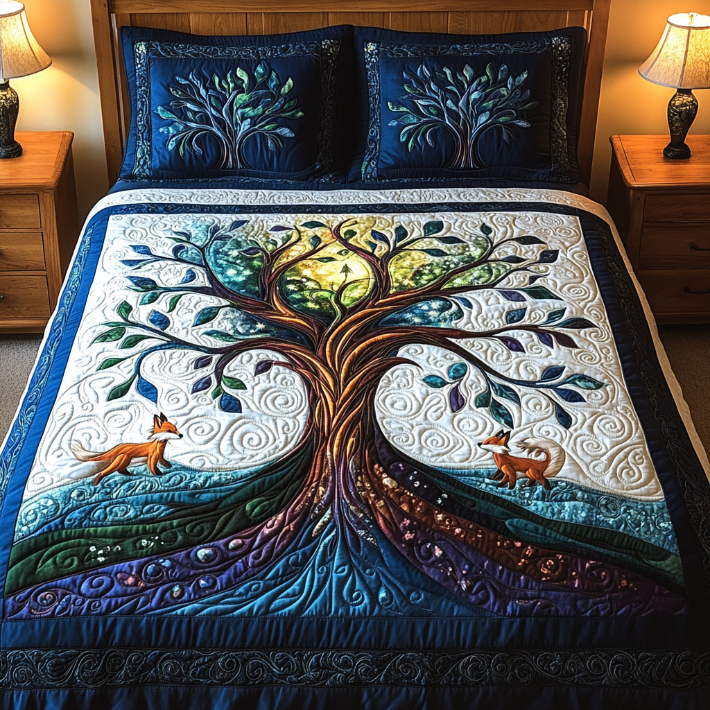 Tree of Tranquility 3-Piece Quilted Bedding Set - Single (59" x 70")