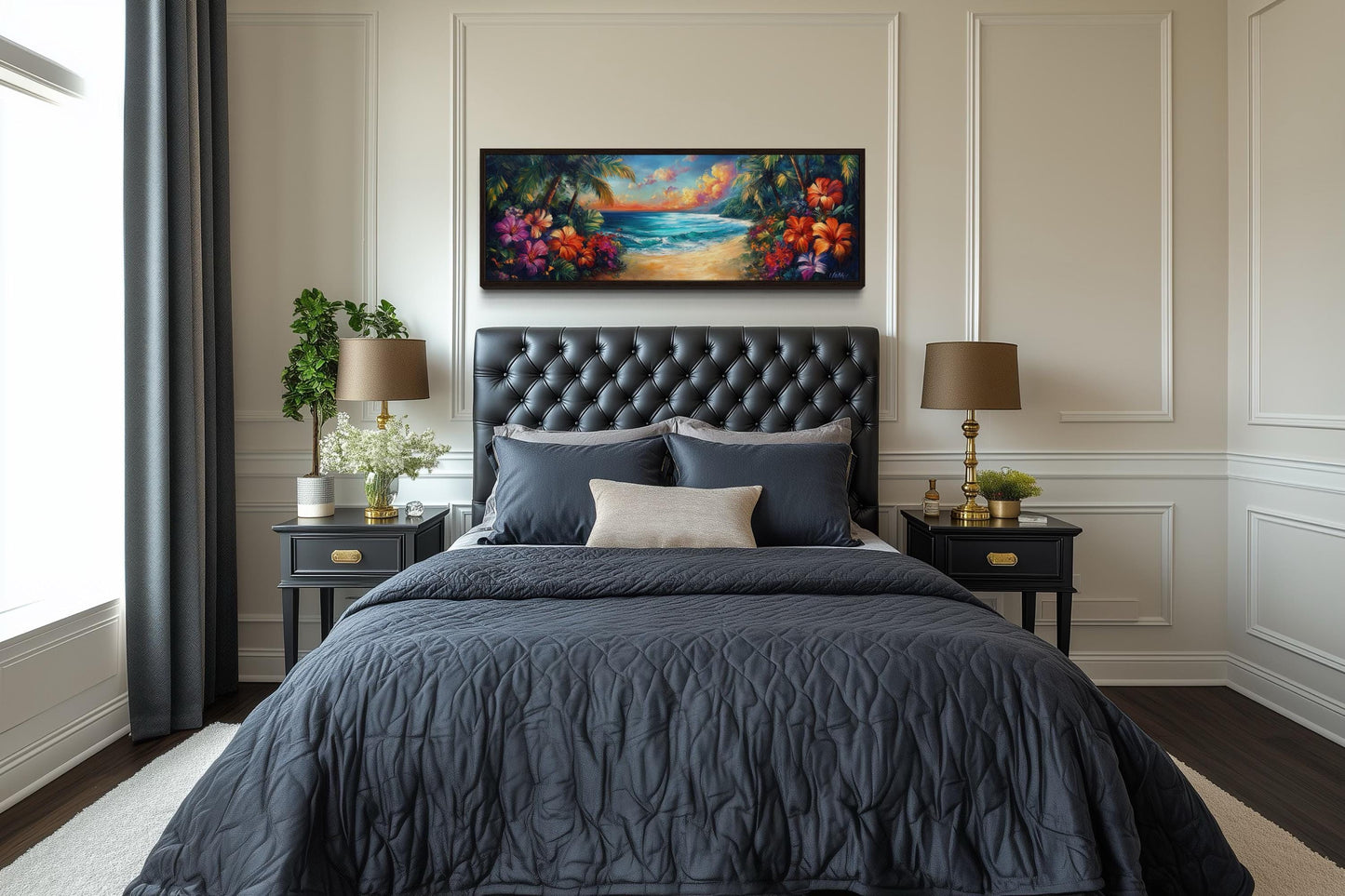 Tropical Beach Sunset Long Narrow Framed Canvas Wall Art
