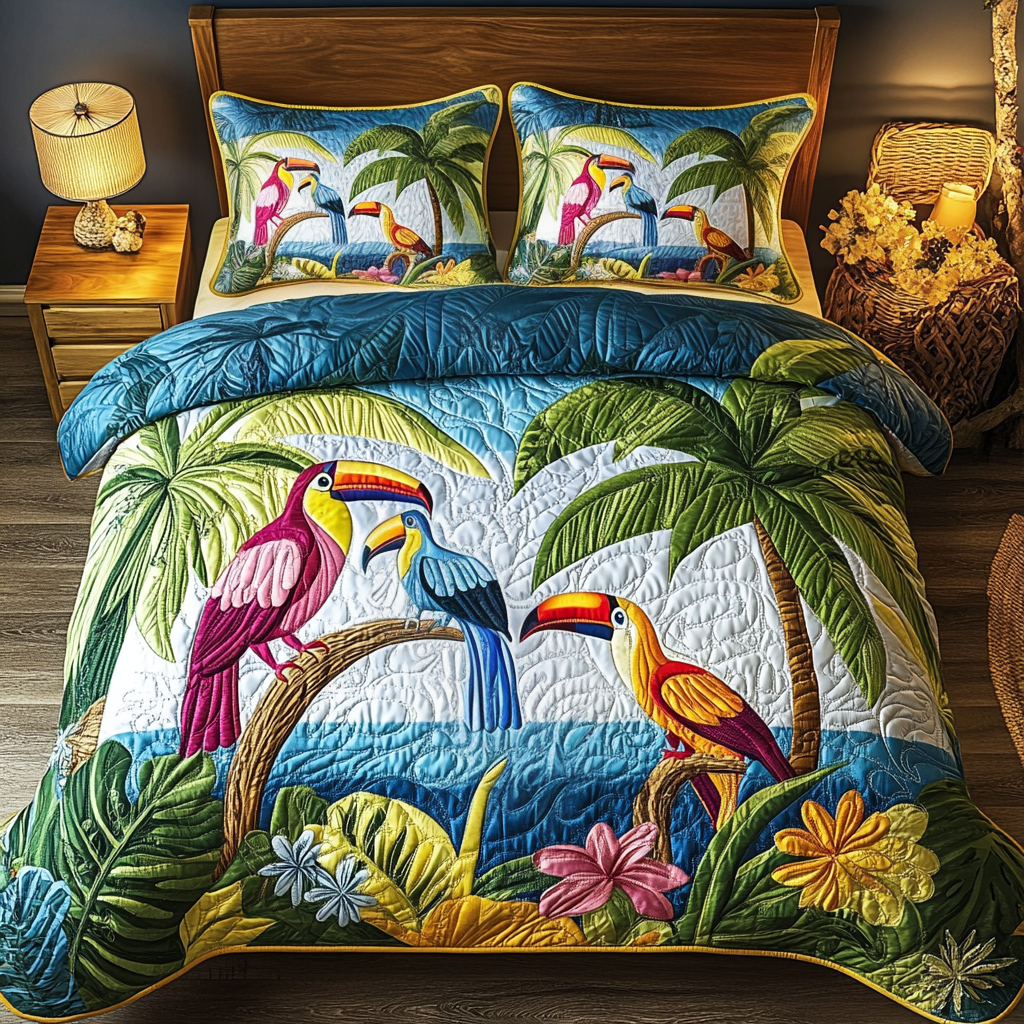 Tropical Escape 3-Piece Quilted Bedding Set - Single (59" x 70")