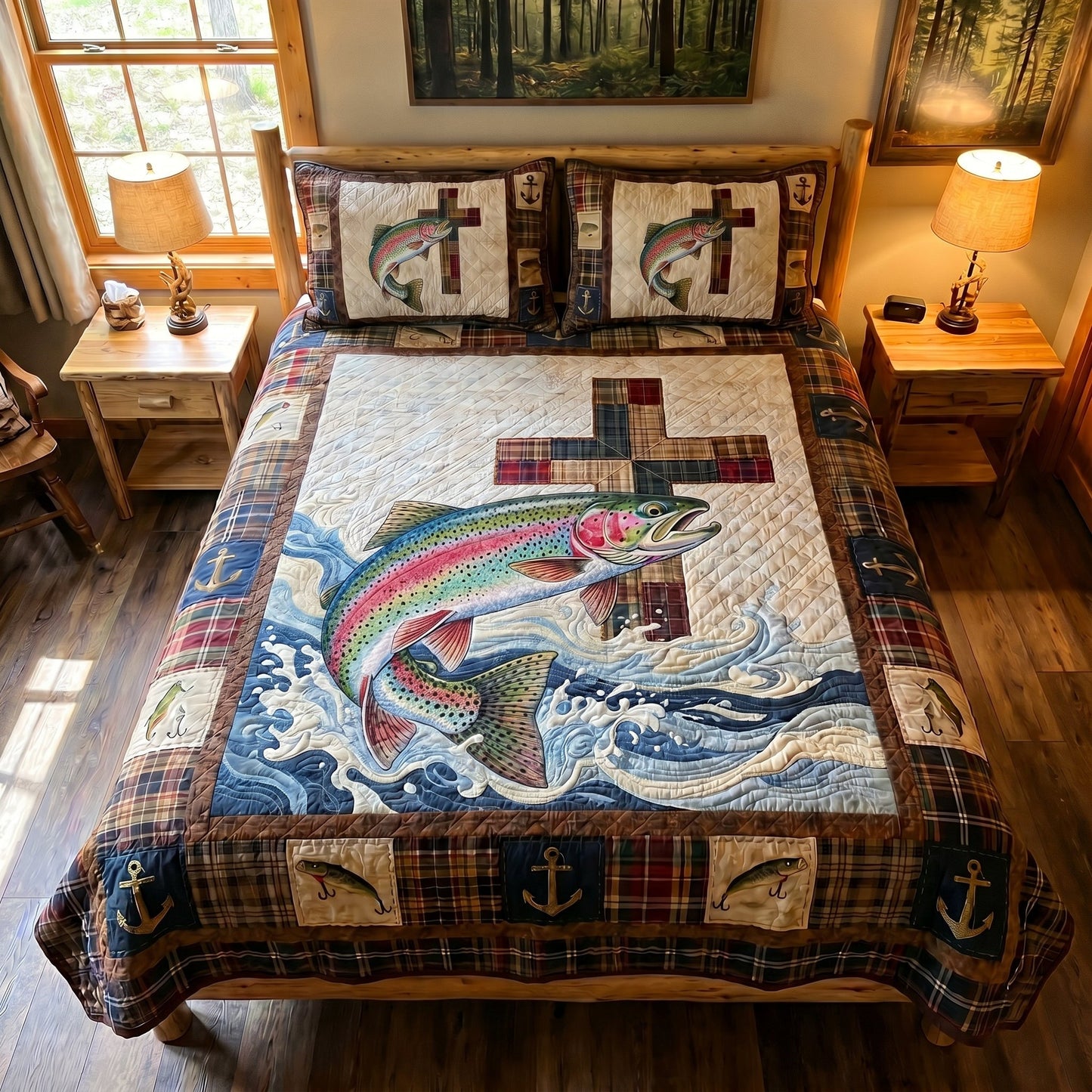 Trout And Truth 3-Piece Quilted Bedding Set - Single (59" x 70")