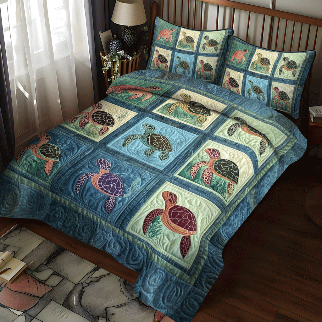 Turtle Tranquility 3-Piece Quilted Bedding Set - Single (59" x 70")