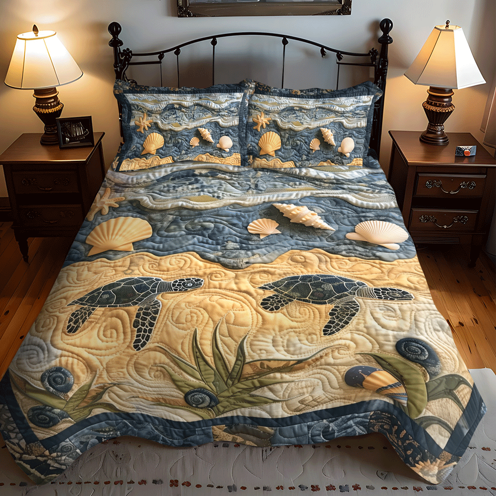 Turtle Trek 3-Piece Quilted Bedding Set - Single (59" x 70")