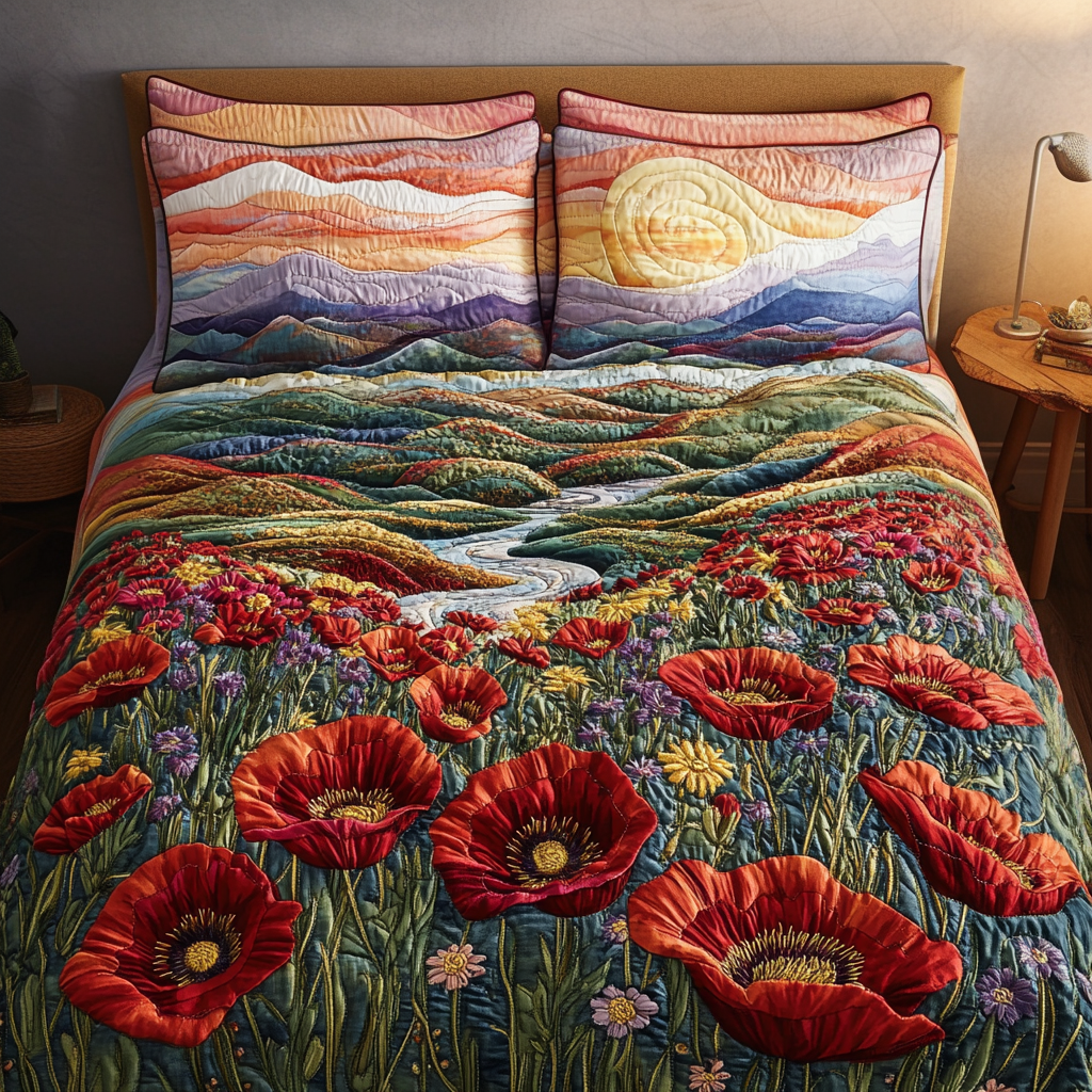 Twilight Bloom 3-Piece Quilted Bedding Set - Single (59" x 70")
