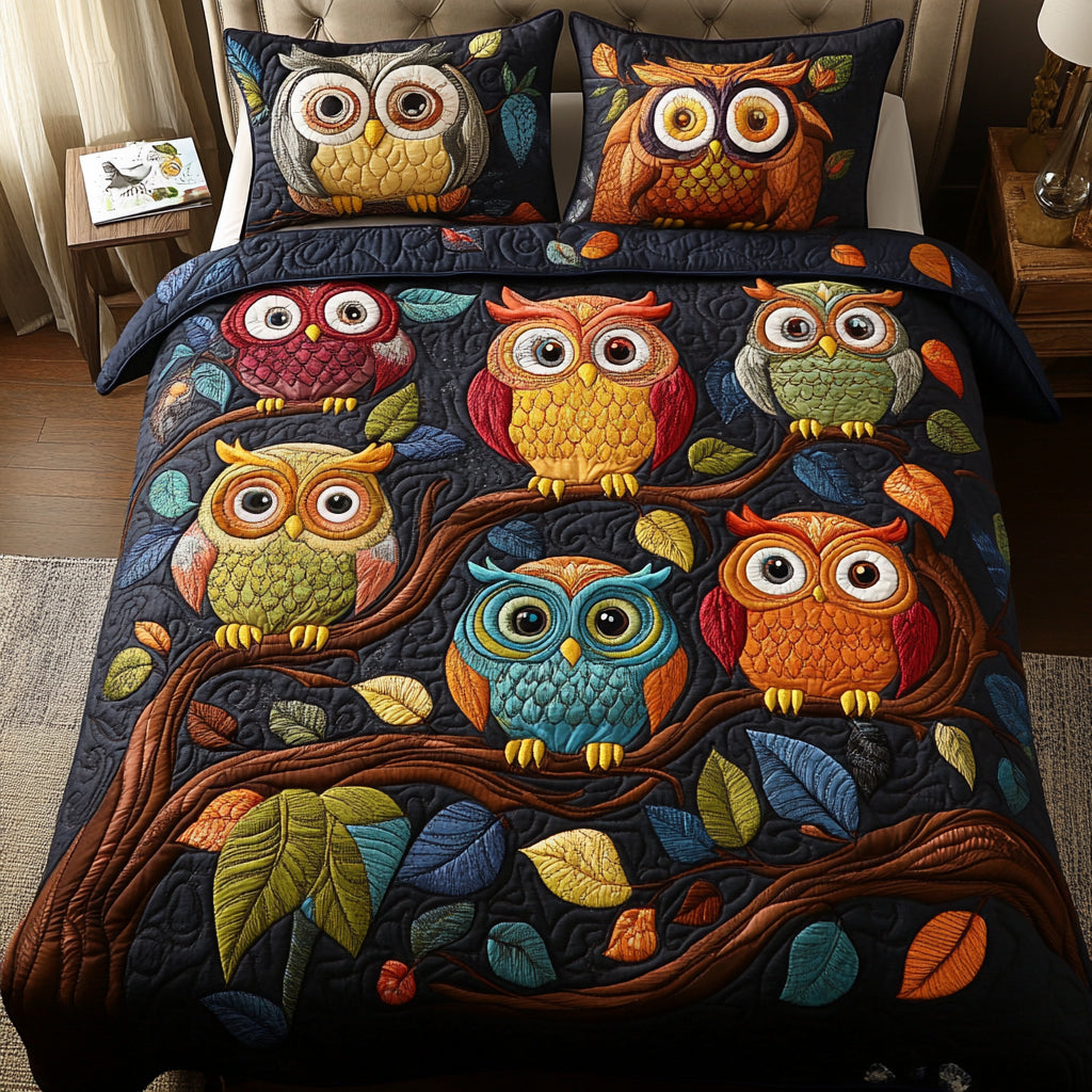 Twilight Owls 3-Piece Quilted Bedding Set - Single (59" x 70")