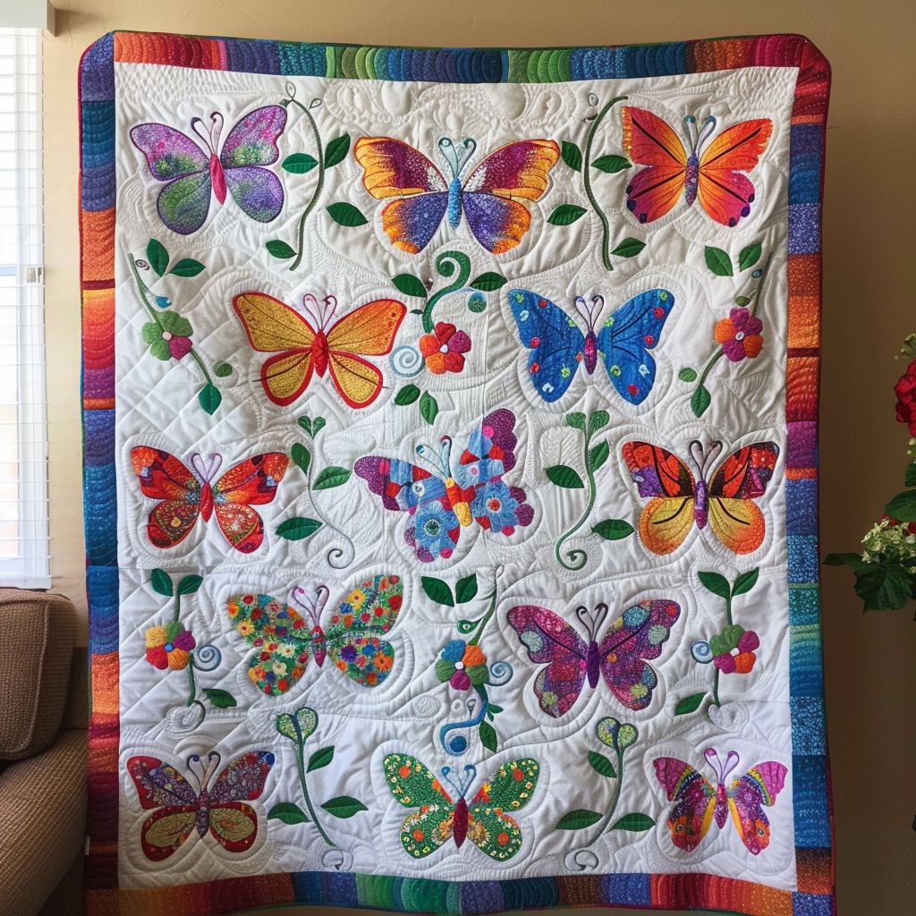 Vibrant Butterflies Quilted Blanket - Throw (55" x 60")