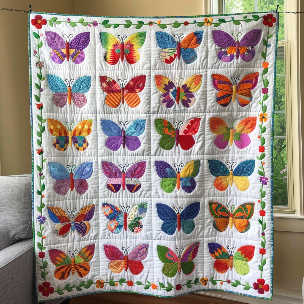 Vibrant Butterflies Quilted Blanket - Throw (55" x 60")