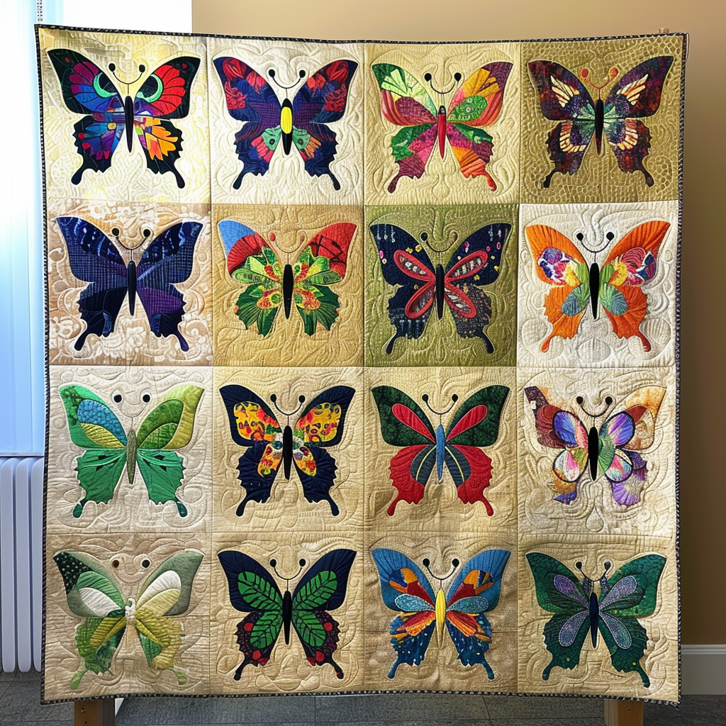 Vibrant Butterflies Quilted Blanket - Throw (55" x 60")