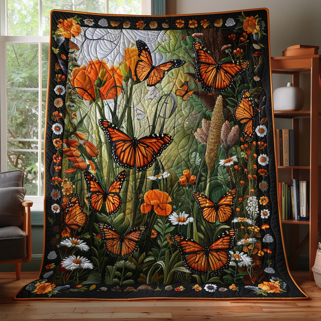 Vibrant Monarch Butterflies Quilted Blanket - Throw (55" x 60")