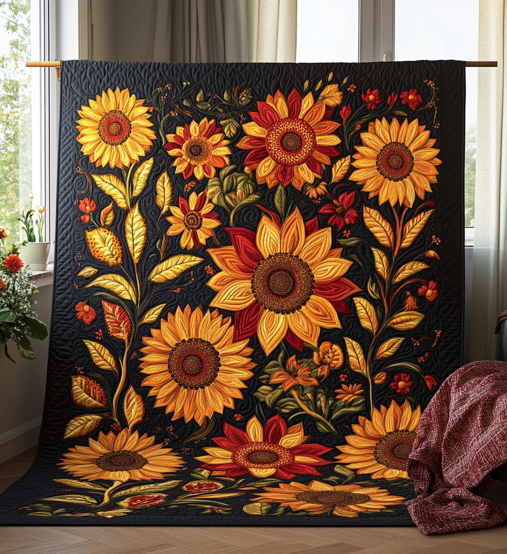 Vibrant Sunflowers Quilted Blanket - Throw (55" x 60")