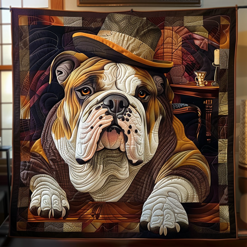 Vintage Bulldog Charm Quilted Blanket - Throw (55" x 60")