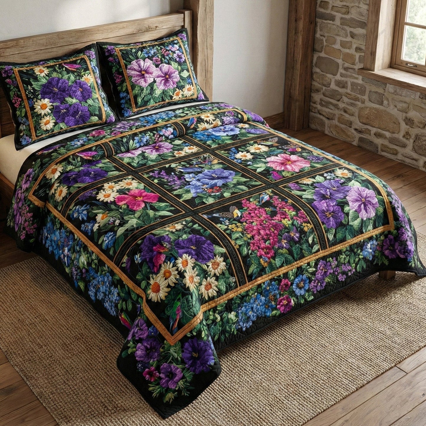 Vintage Floral 3-Piece Quilted Bedding Set - Single (59" x 70")