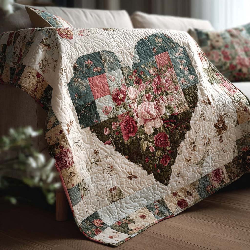 Vintage Heart Bloom Quilted Blanket - Baby (30" x 40") - Pack 1