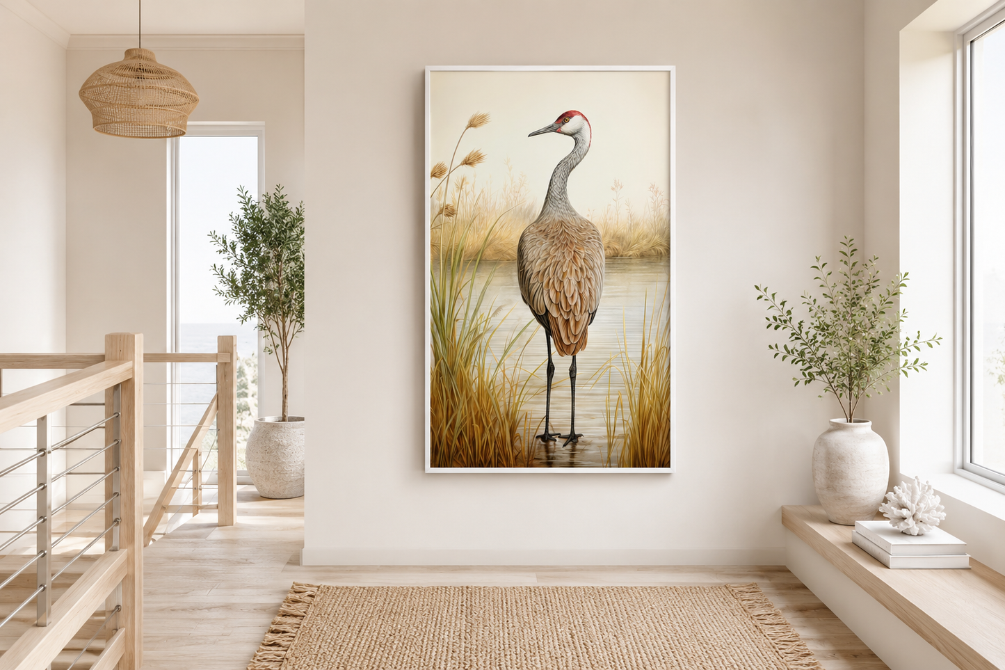Sandhill Crane Vintage Framed Canvas Wall Art