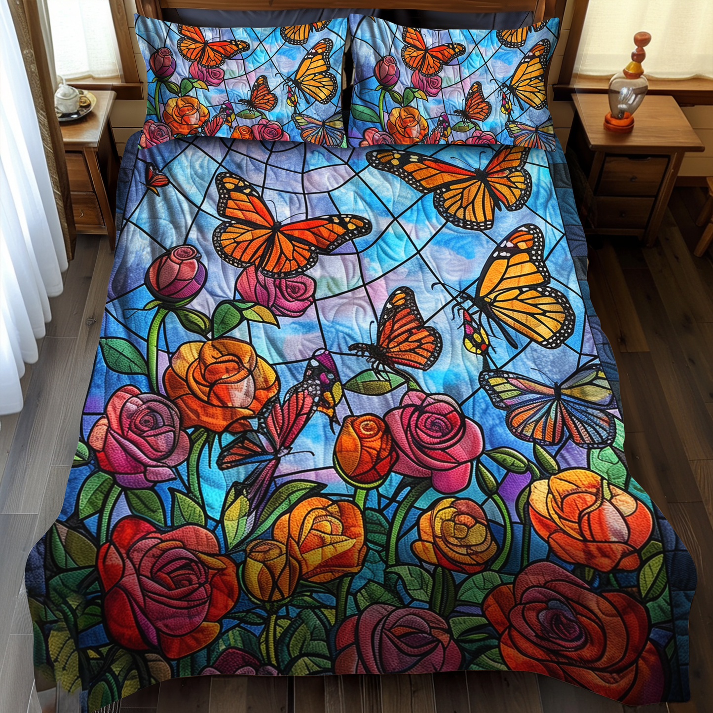 Vivid Monarch Butterflies 3-Piece Quilted Bedding Set - Single (59" x 70")