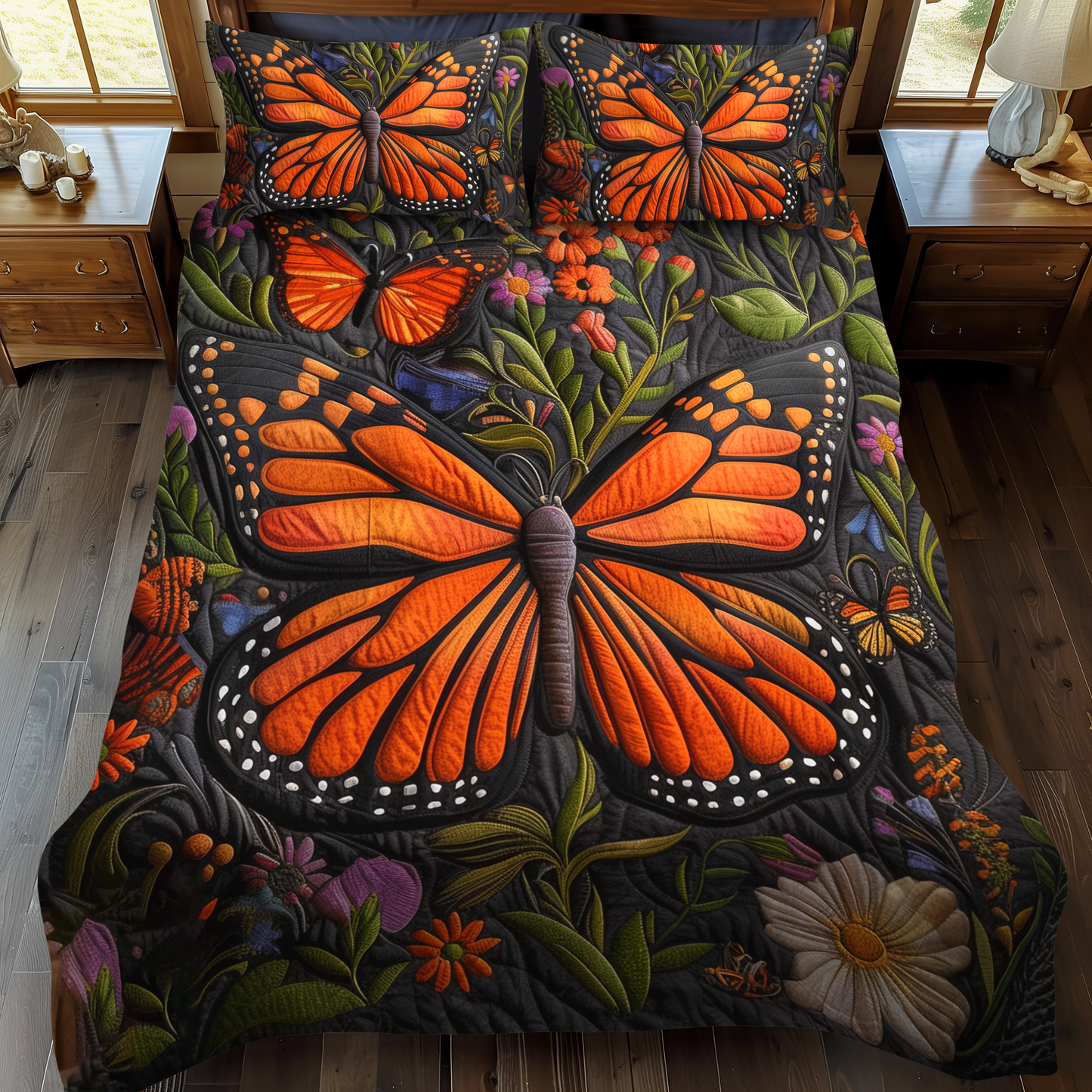 Vivid Monarch Butterflies 3-Piece Quilted Bedding Set - Single (59" x 70")