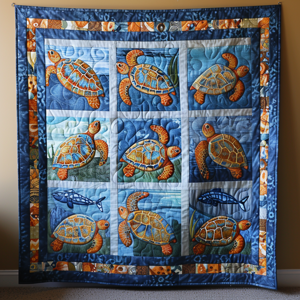 Vivid Turtles Quilted Blanket - Throw (55" x 60")