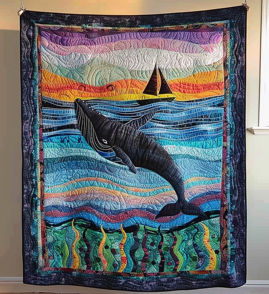 Whale's Whisper Quilted Blanket - Throw (55" x 60")