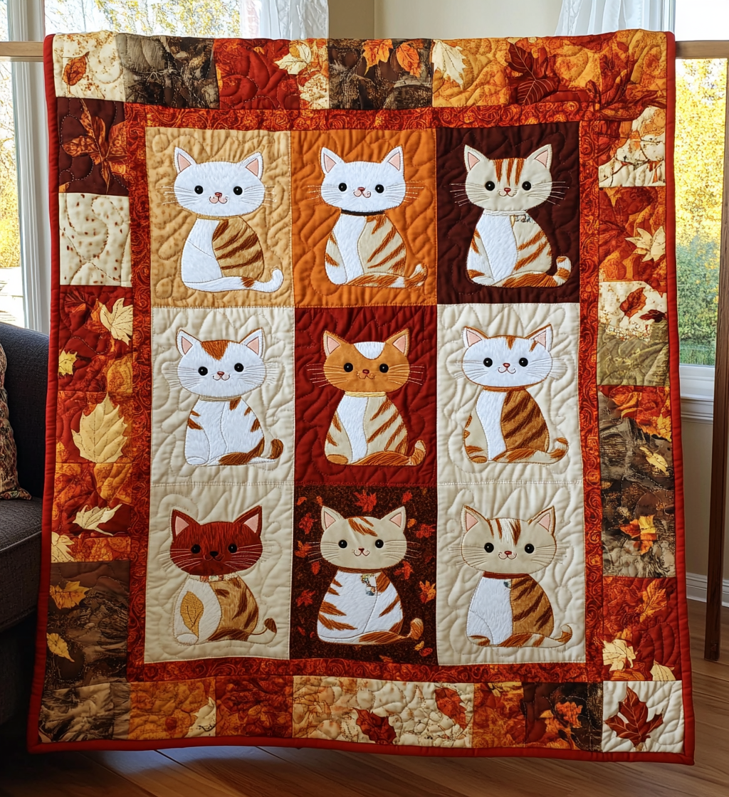 Whimsical Kitten Quilted Blanket - Throw (55" x 60")