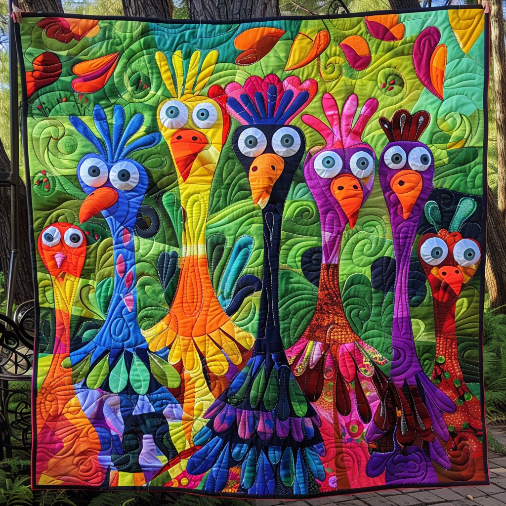 Whimsical Turkey Quilted Blanket - Throw (55" x 60")
