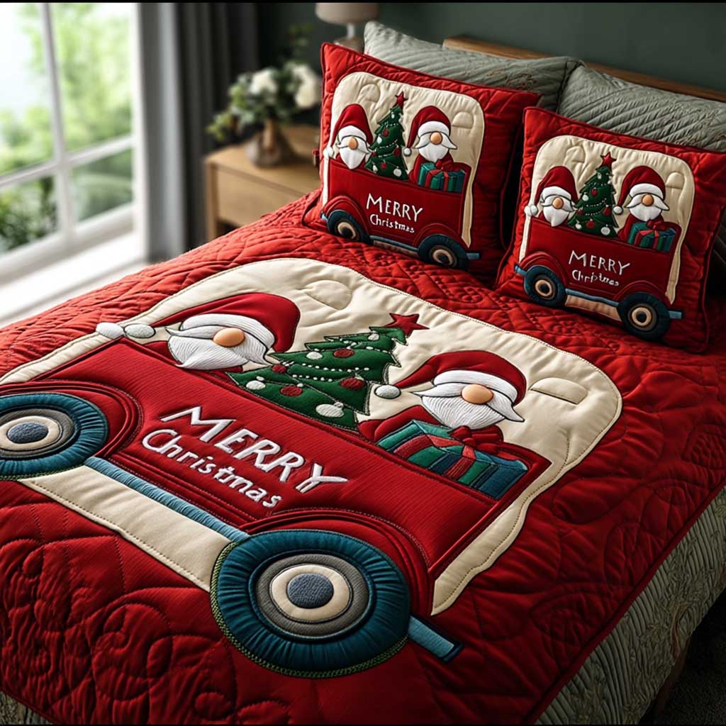 Whimsical Gnome Sleep 3-Piece Quilted Bedding Set - Single (59" x 70")