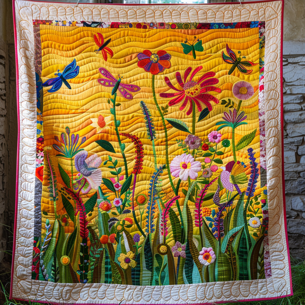 Whimsical Gossamer Wing Dragonfly Quilted Blanket - Throw (55" x 60")