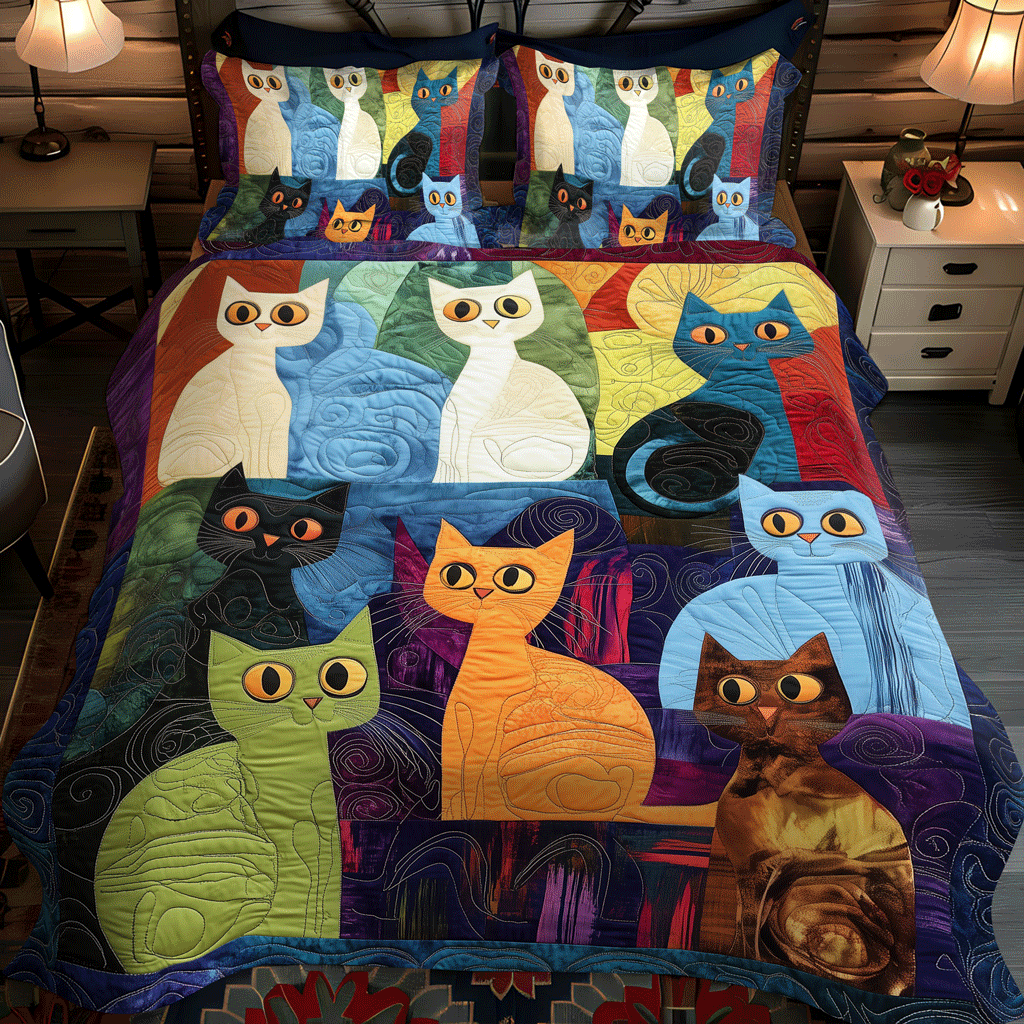 Whiskers and Words 3-Piece Quilted Bedding Set - Single (59" x 70")