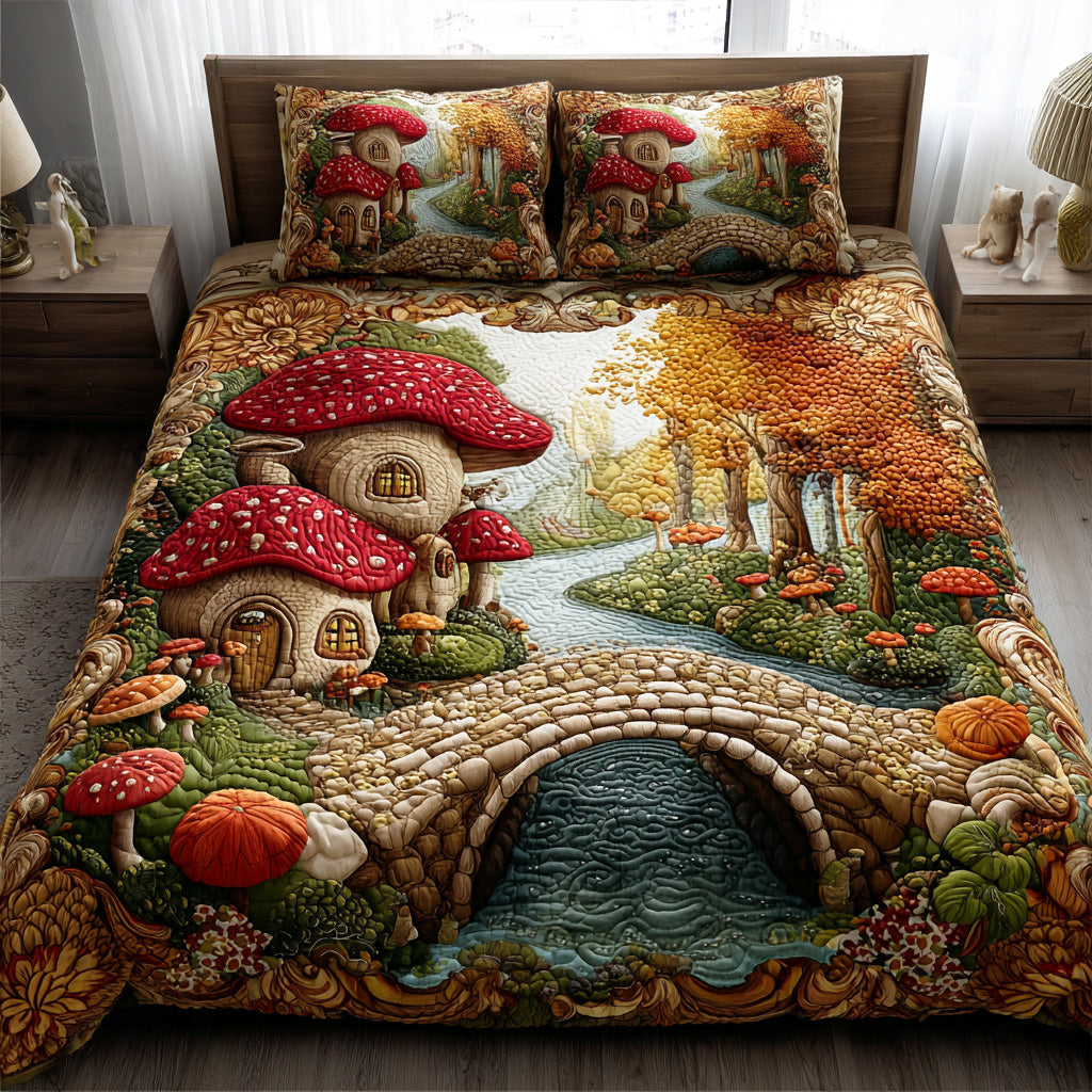 Whispering Mushroom Woods 3-Piece Quilted Bedding Set - Single (59" x 70")