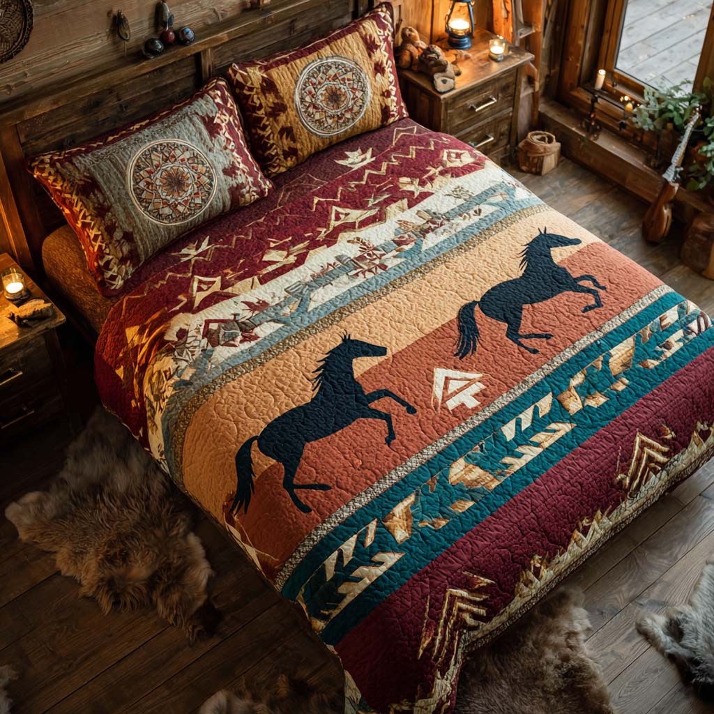 Wild Mustang Sunrise 3-Piece Quilted Bedding Set - Single (59" x 70")