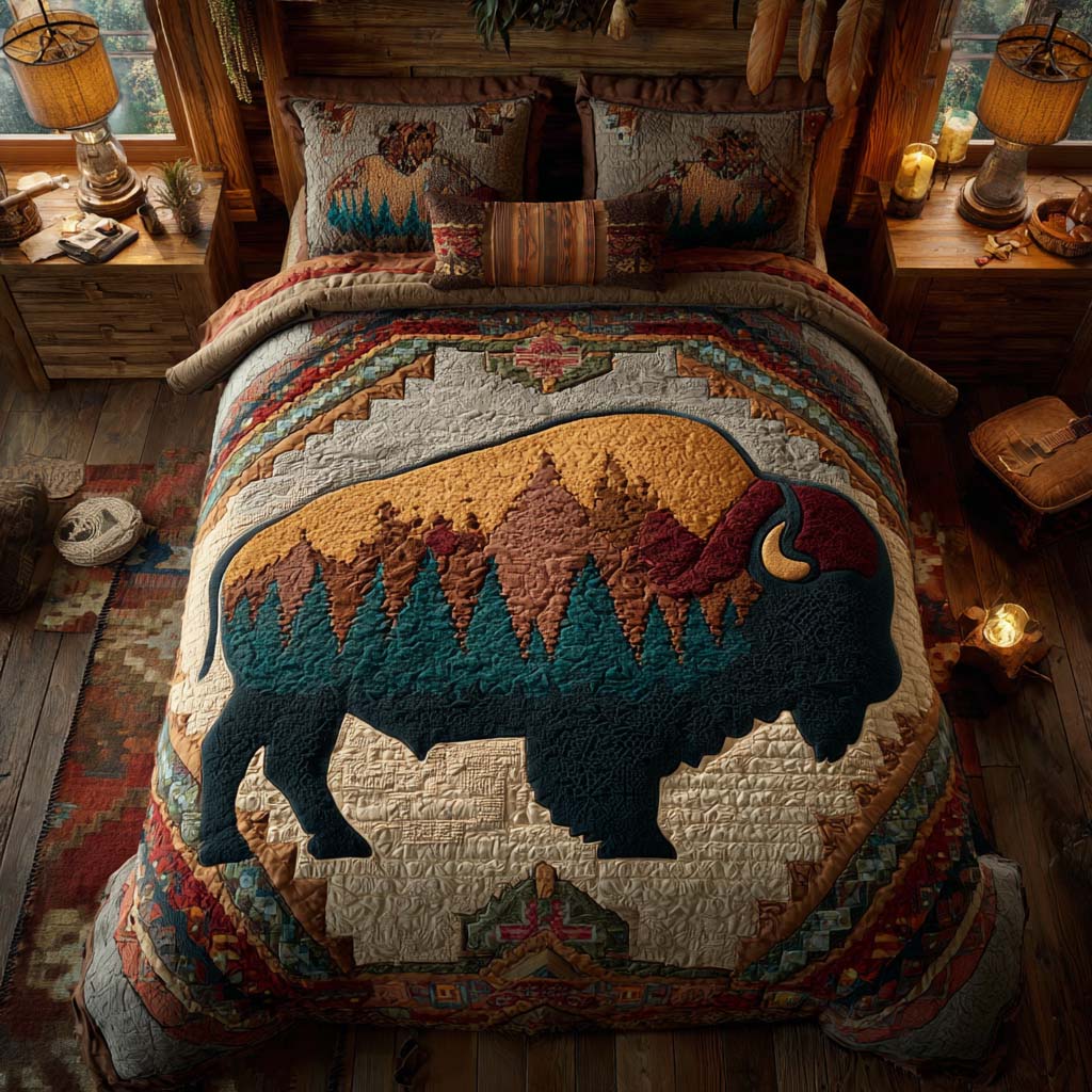 Wilderness Bison Path 3-Piece Quilted Bedding Set - Single (59" x 70")