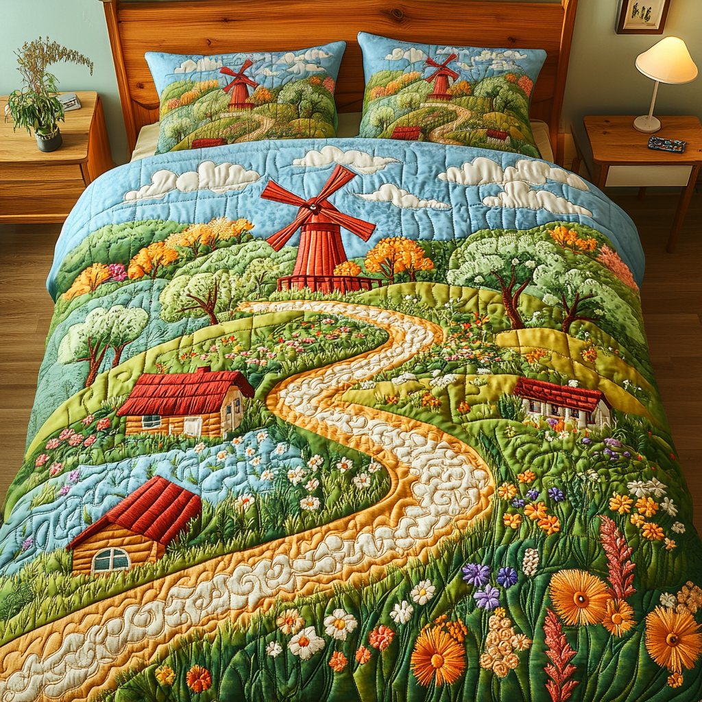 Windmill Dreams 3-Piece Quilted Bedding Set - Single (59" x 70")