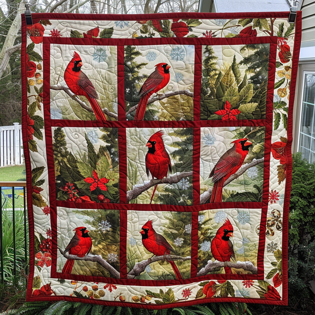 Winter Cardinal Quilted Blanket - Throw (55" x 60")