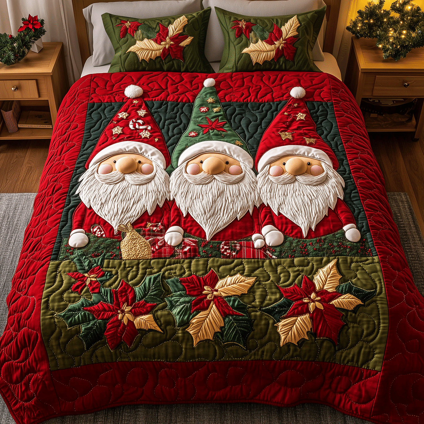 Winter Gnome Wonderland 3-Piece Quilted Bedding Set - Single (59" x 70")