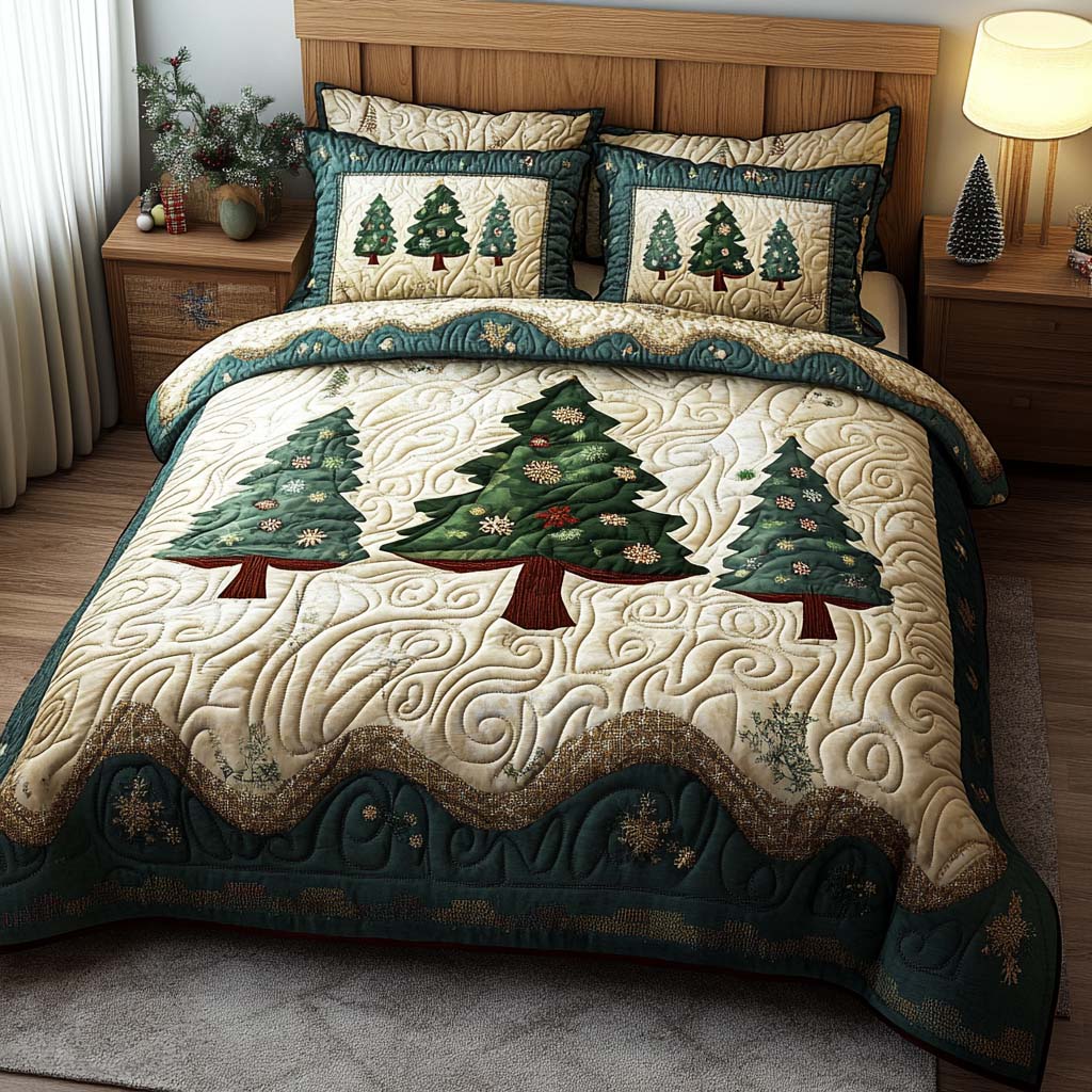 Winter Pines 3-Piece Quilted Bedding Set - Single (59" x 70")