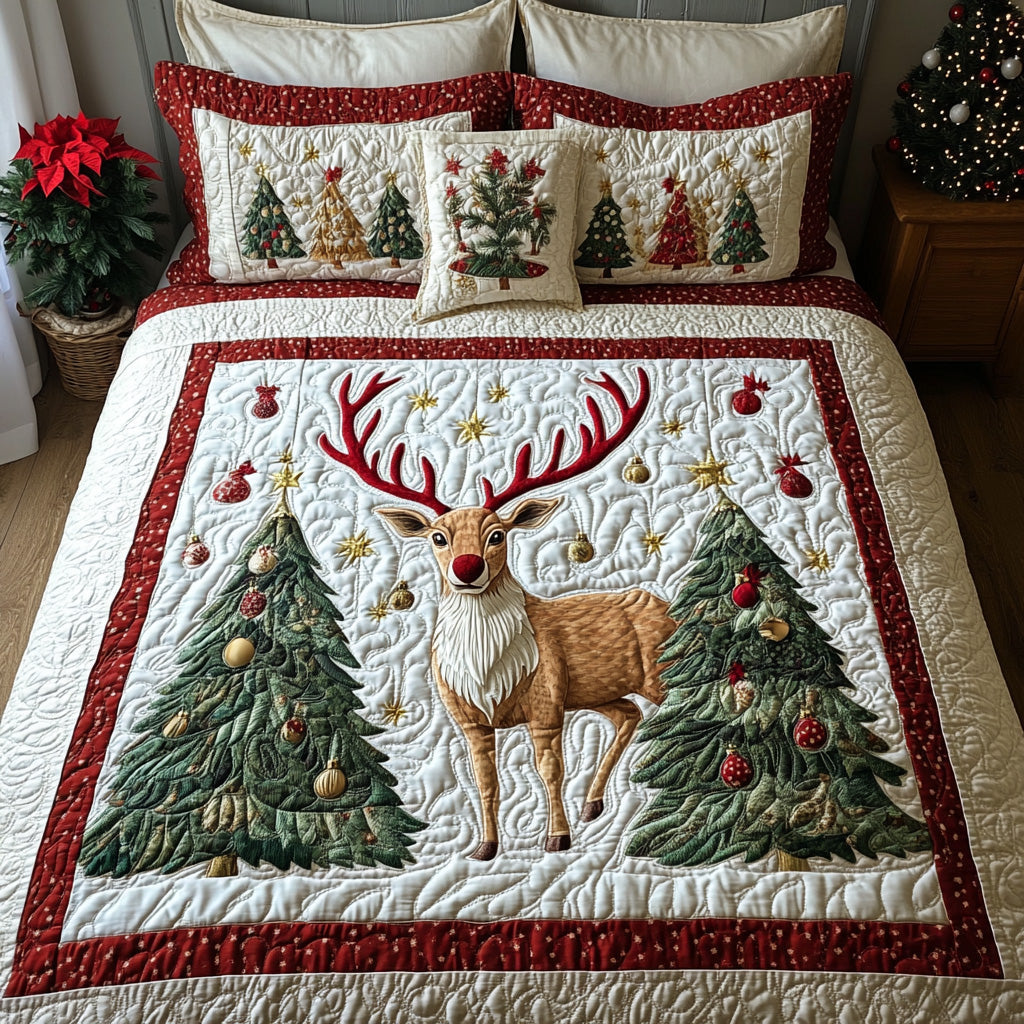 Winter Reindeer 3-Piece Quilted Bedding Set - Single (59" x 70")