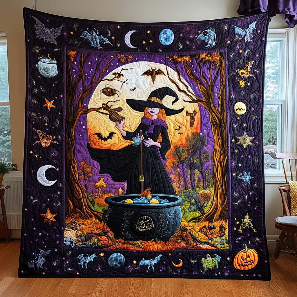 Witchy Halloween Magical Night Quilted Blanket - Throw (55" x 60")
